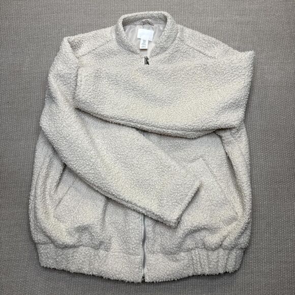 HM Teddy sherpa bomber jacket faux shearling minimalist fall coat simple classic - Picture 3 of 5